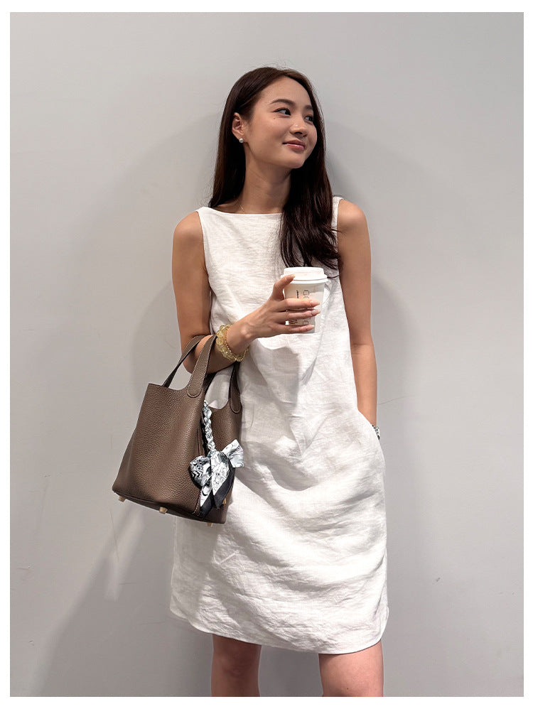 White linen backless mini dress spaghetti strap summer casual
