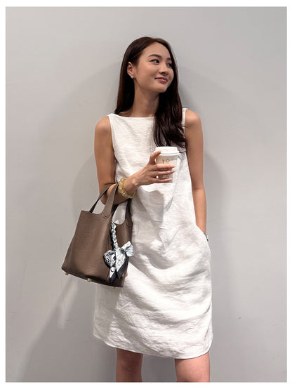 White linen backless mini dress spaghetti strap summer casual