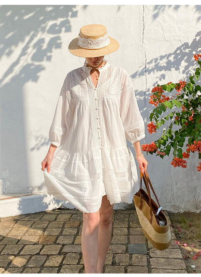 women summer dress white lace loose fit