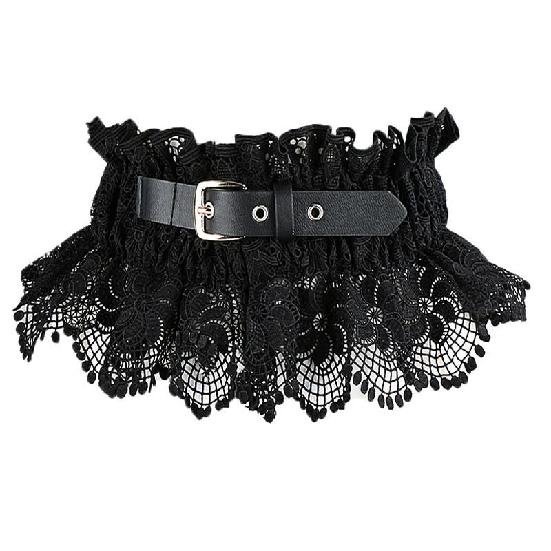 Women’s Wide Lace Waist Belt with Elastic Back Design