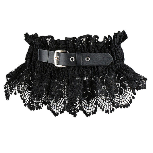 Women’s Wide Lace Waist Belt with Elastic Back Design