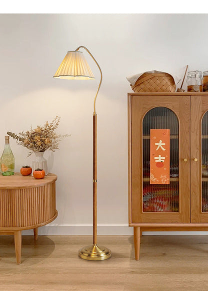 Japanese vintage arc floor lamp with fabric shade