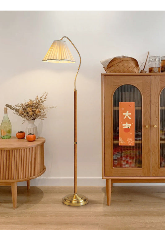 Japanese vintage arc floor lamp with fabric shade