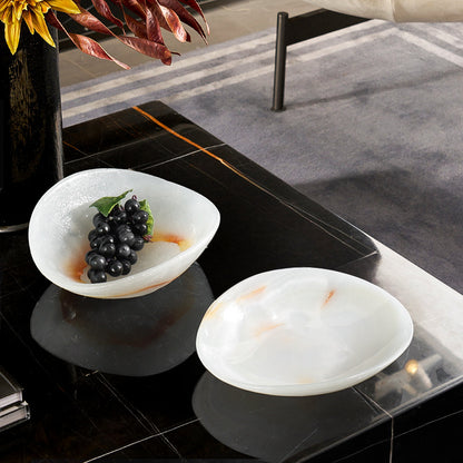 Light Luxury Marble Fruit Plate Natural White Jade Decorative Bowl