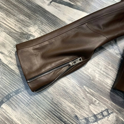 Women Genuine Sheepskin Leather Slim Moto Jacket