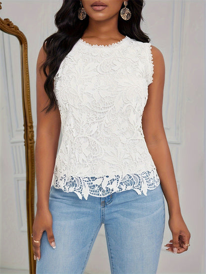 Women’s Lace Blouse Sleeveless Vest Top with Scalloped Hem