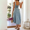 Button Front Sleeveless Denim Overall Dress for Women