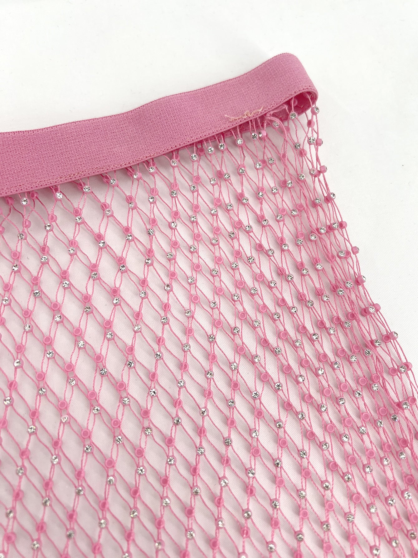 pink rhinestone fishnet mesh festival outfit feather trim women