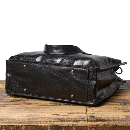 Leather Men's Business Laptop Briefcase with Shoulder Strap