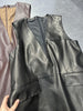 Women Oil-Waxed Genuine Leather V-Neck Vest Dress
