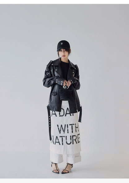 Women Oversized Genuine Leather Motorcycle Jacket Retro Washed