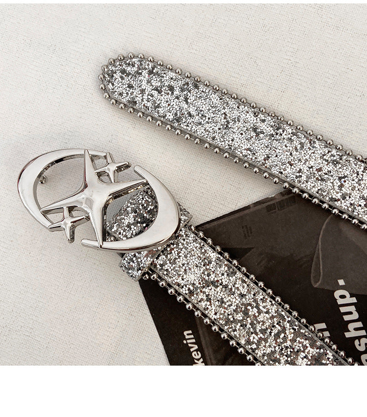 Glitter Belt Faux Leather With Star Buckle