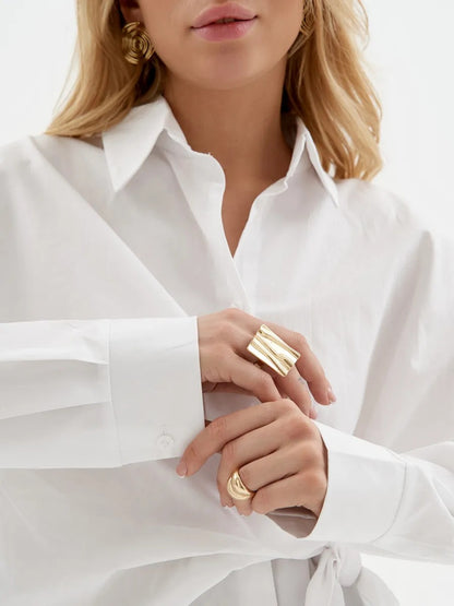 Women wrap tie waist long sleeve blouse