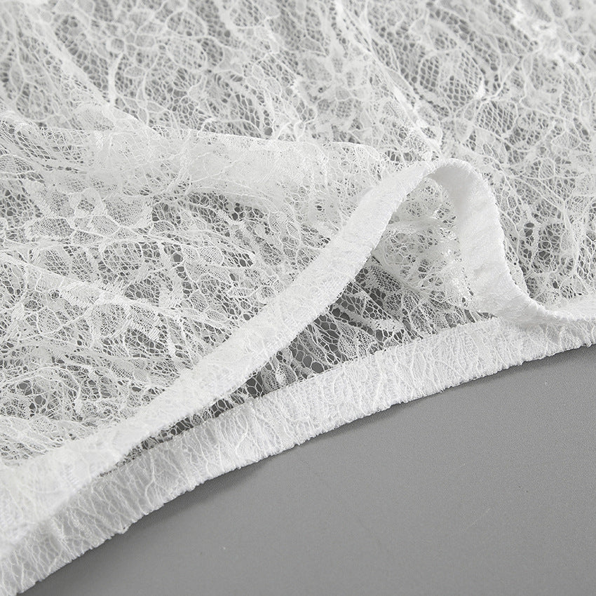 Women’s White Lace High Waist Midi Skirt