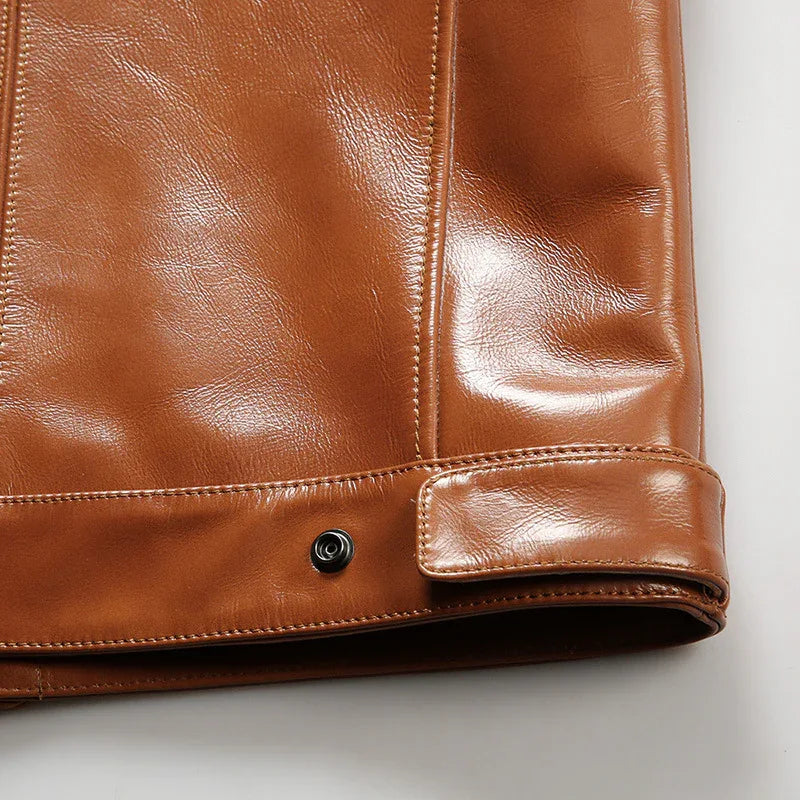 Oil Waxed Motorcycle Leather Vest Stand Collar Biker Vest