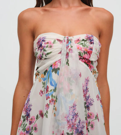Cute short skirt dress with floral strapless shape