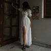 summer dresses for women white slit puff sleeve midi