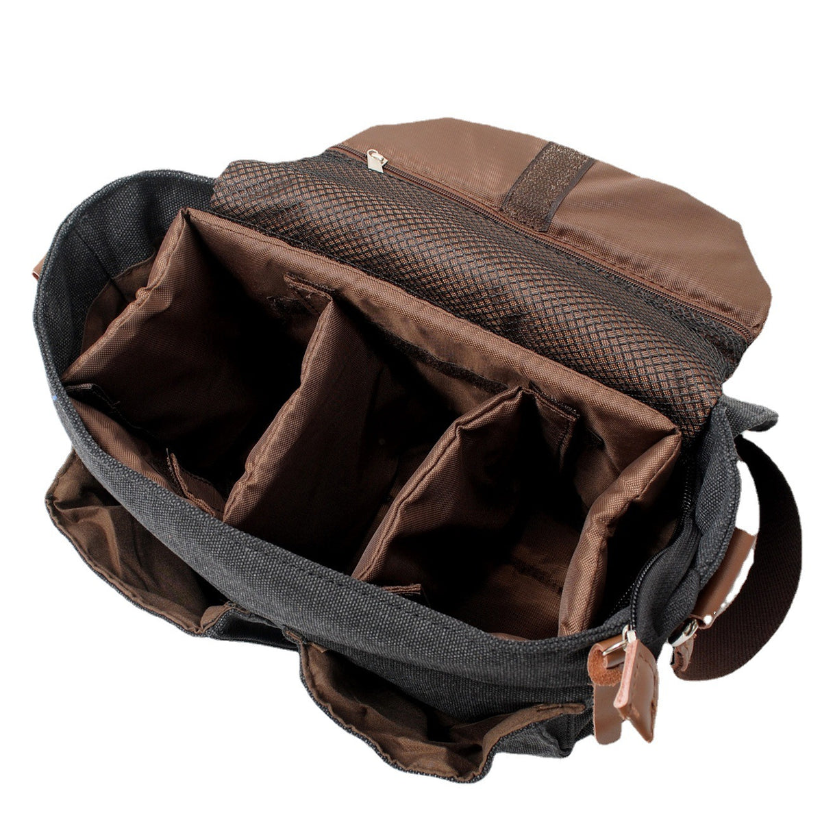 Canvas Camera Messenger Bag with Removable Organizer and Cowhide Trim