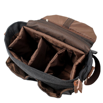 Canvas Camera Messenger Bag with Removable Organizer and Cowhide Trim
