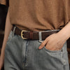 Women’s Brown Leather Belt with Top-Grain Cowhide Brass Buckle