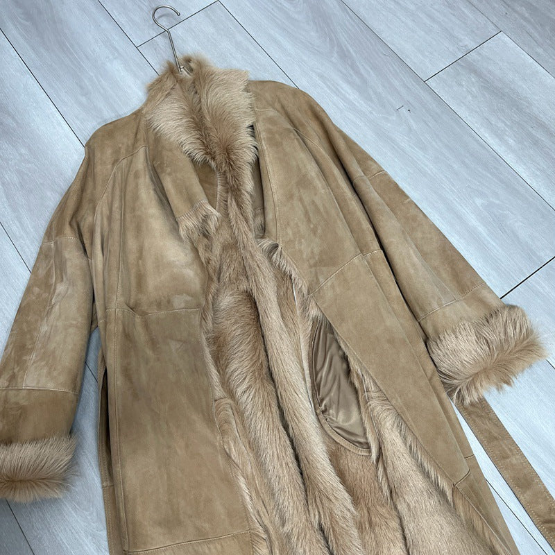 Women’s Cashmere Fur Mid-Length Trench Coat