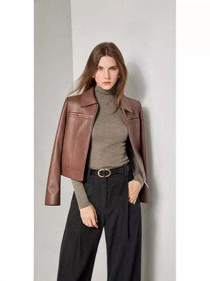 Petite slimfit leather blazer jacket