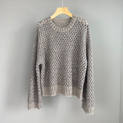 Hollow-Out Sequined 100% Cashmere Knit Sweater for Women