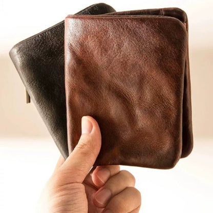 Men’s Genuine Leather Short Wallet with Coin Pocket