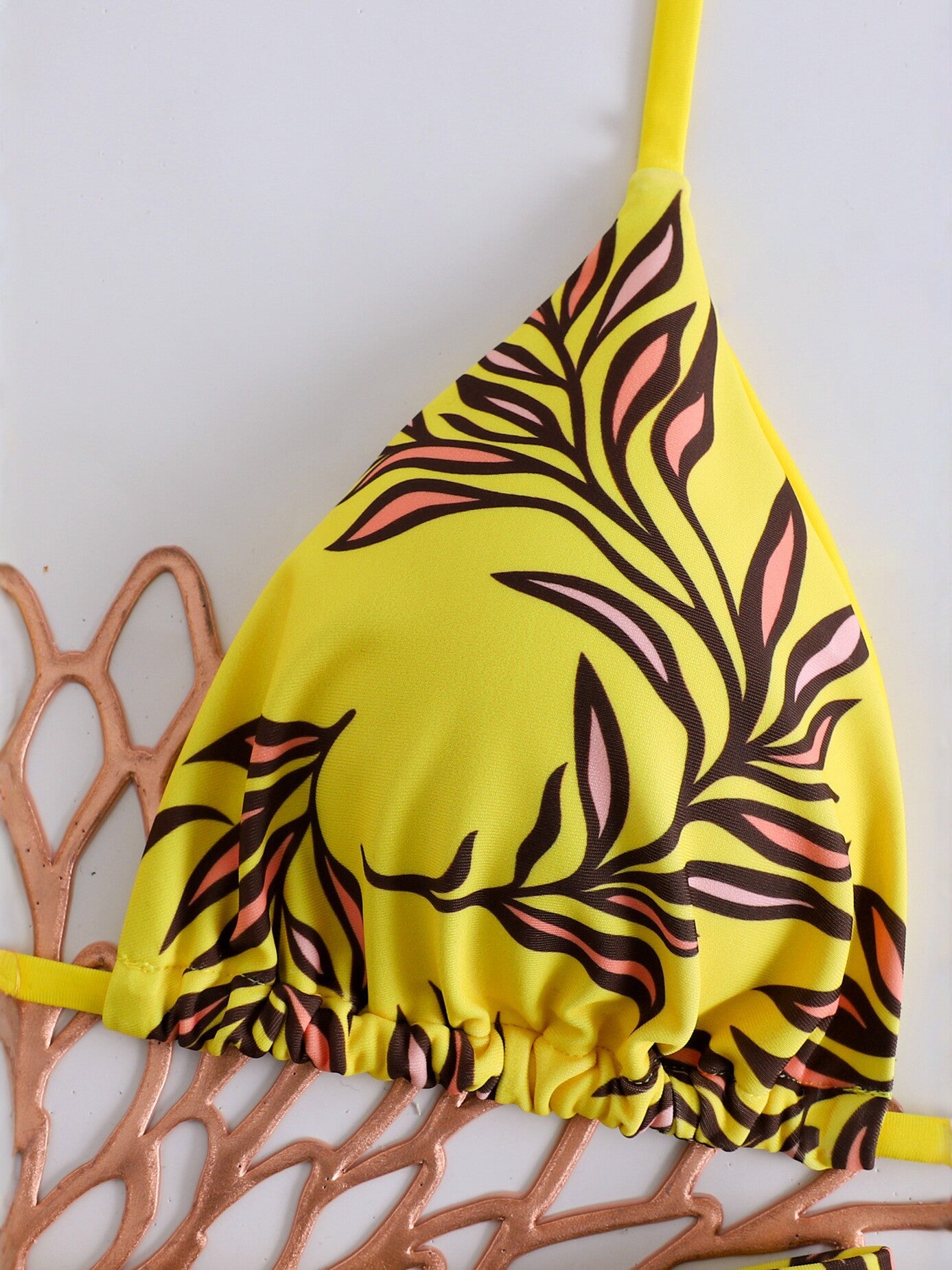 Yellow Tropical Print Two Piece Bikini Set