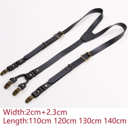 Adjustable men leather suspenders with three clips