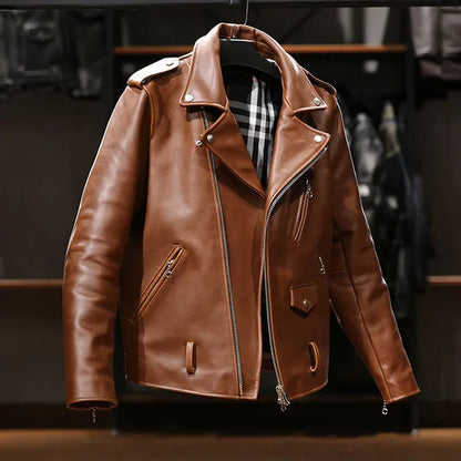 Men’s Oily Brown Waxed Cowhide Biker Jacket