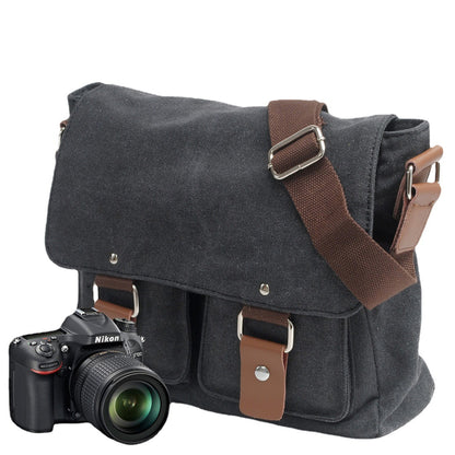 Canvas Camera Messenger Bag with Removable Organizer and Cowhide Trim 1