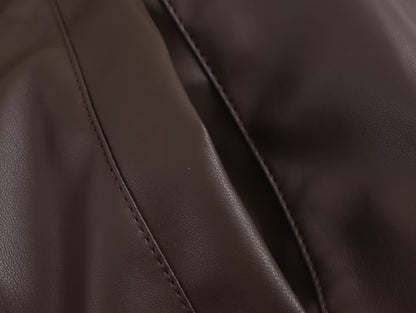 Women Faux Leather Bomber Jacket with Zipper Front