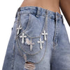 Layered Silver Cross Pants Chain with Gothic Pendants