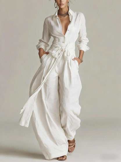 Women’s Two Piece Belted Wide Leg Pant Set