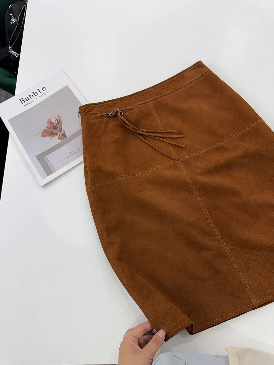 Women’s High Waisted Real Suede Skirt