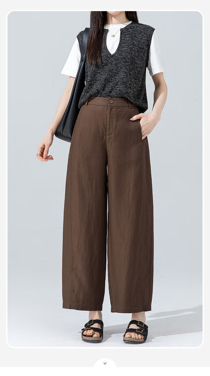 Women’s linen pants with cropped wide leg drape