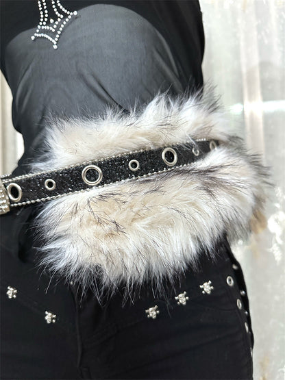 Faux fur diamond waist belt women y2k rhinestone punk style