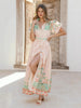 Floral linen belted button front summer maxi