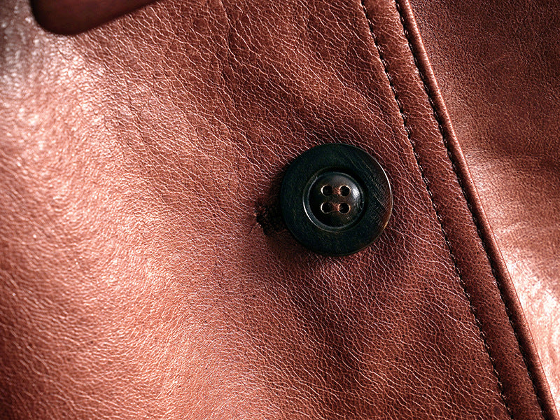 Women Leather Trench Coat Double-Breasted With Belt