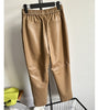 Womens genuine leather high waisted cropped pants