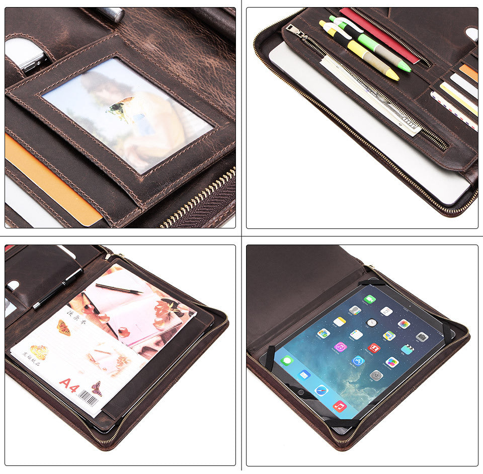 Leather Laptop Portfolio with A4 Organizer and iPad Holder