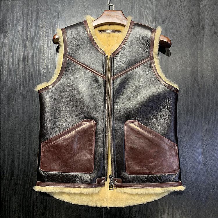 Men Shearling Vest with hide Pockets Merino Sheepskin