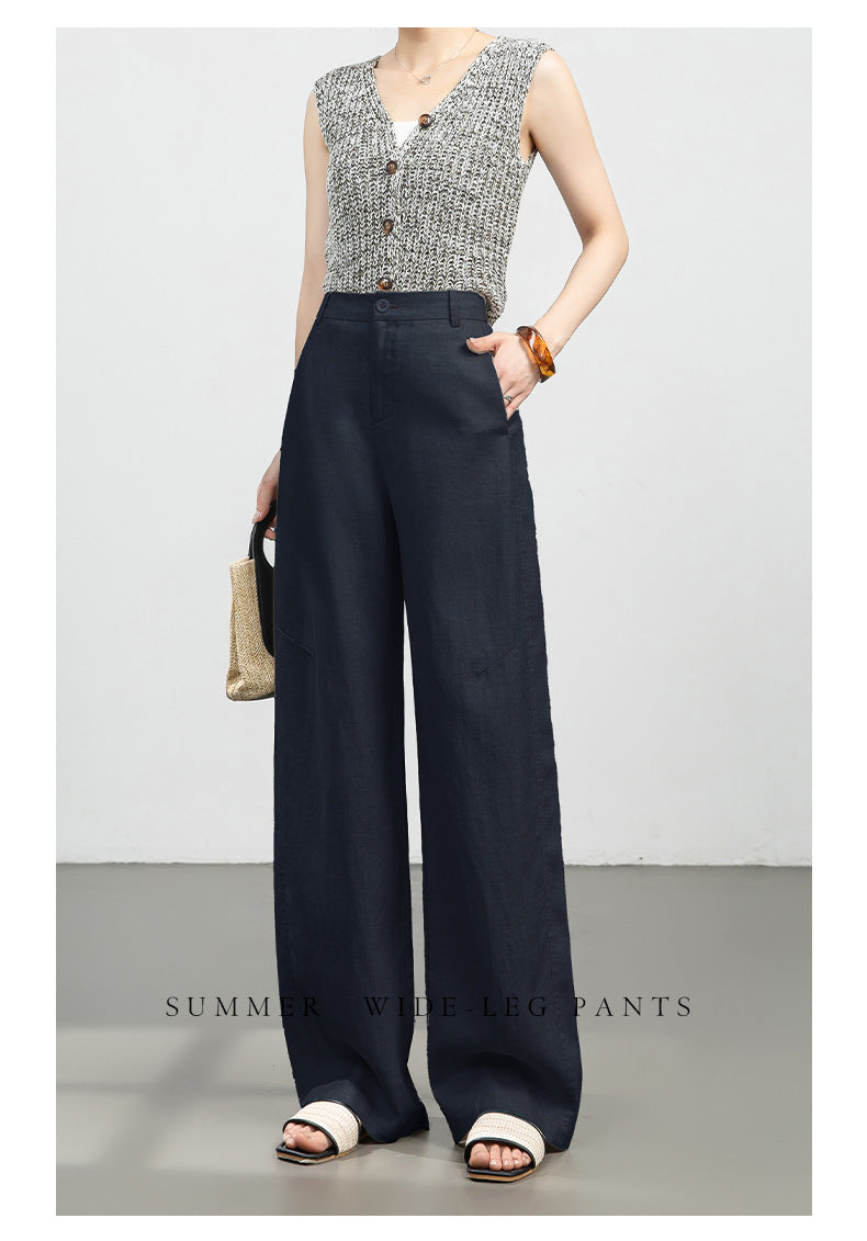 High waist wide leg linen pants for women
