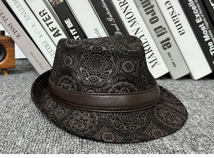 Leather jazz hat with hand-embossed design