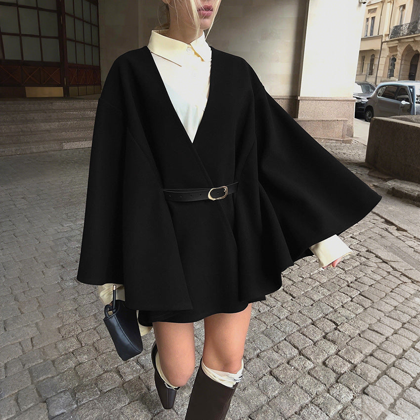 Old Fashion Women Wool Shawl Coat with Belt