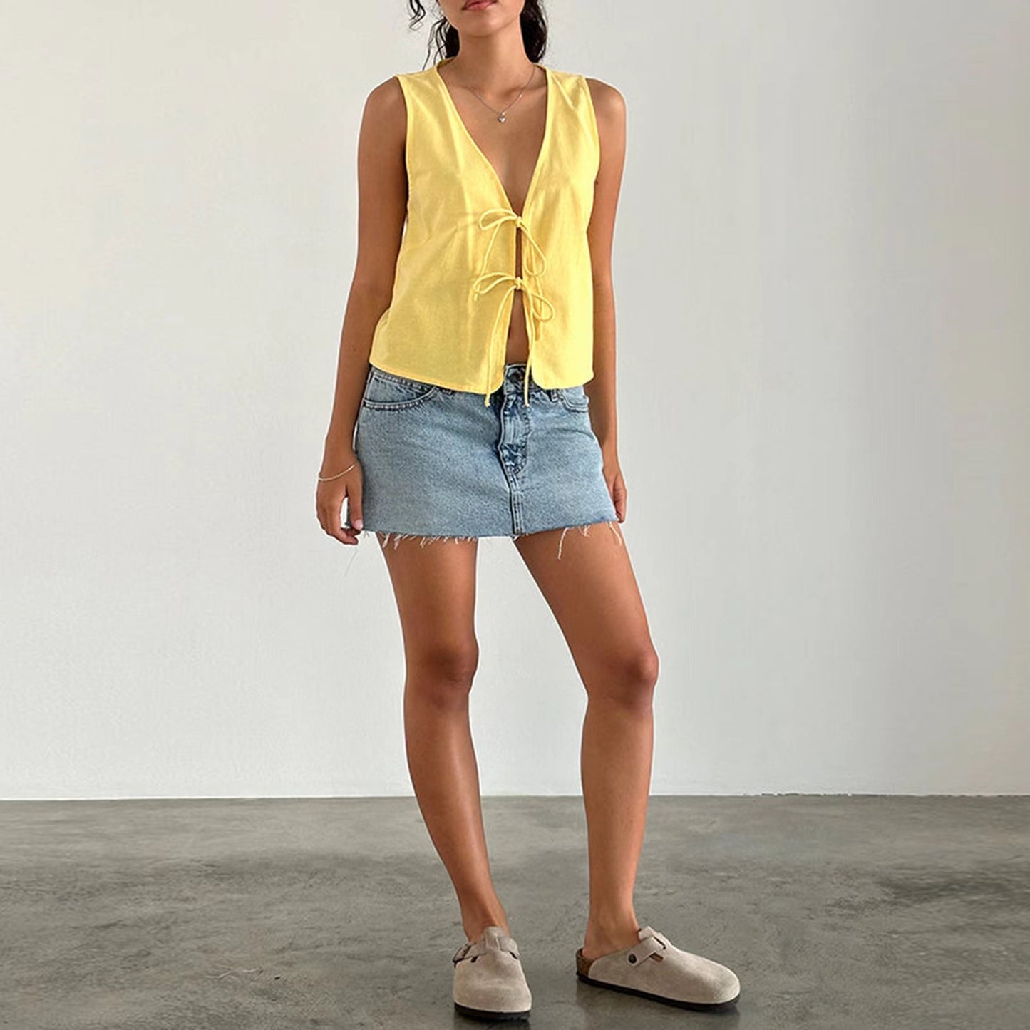 Tie-Up Fabric Sleeveless Tank Top