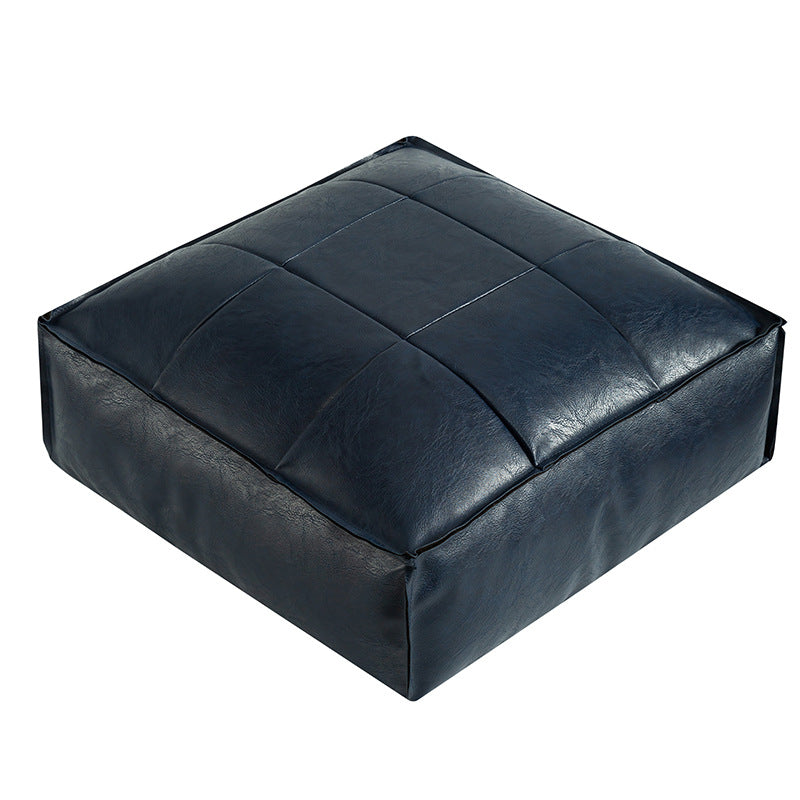 Faux Leather Pouf Ottoman Floor Cushion Cover