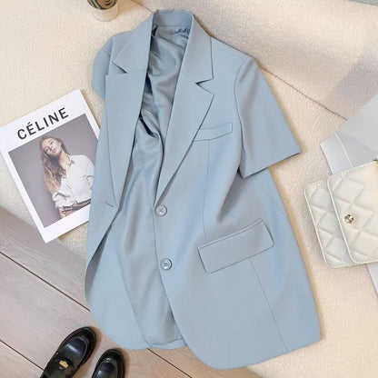 Grey short sleeve women suit blazer jacket 3 S