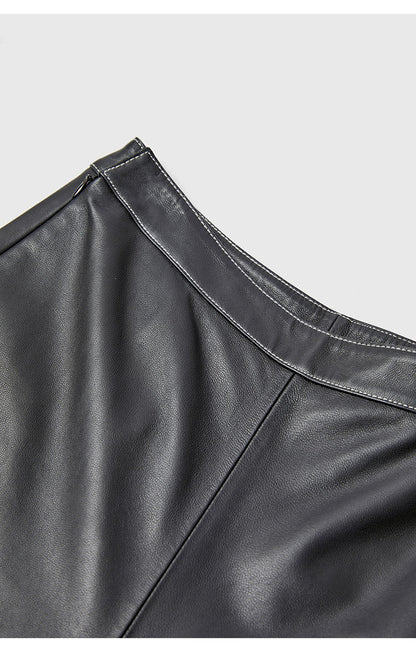 High Rise Leather Elephant Style Pants Straight Leg Midi Culotte